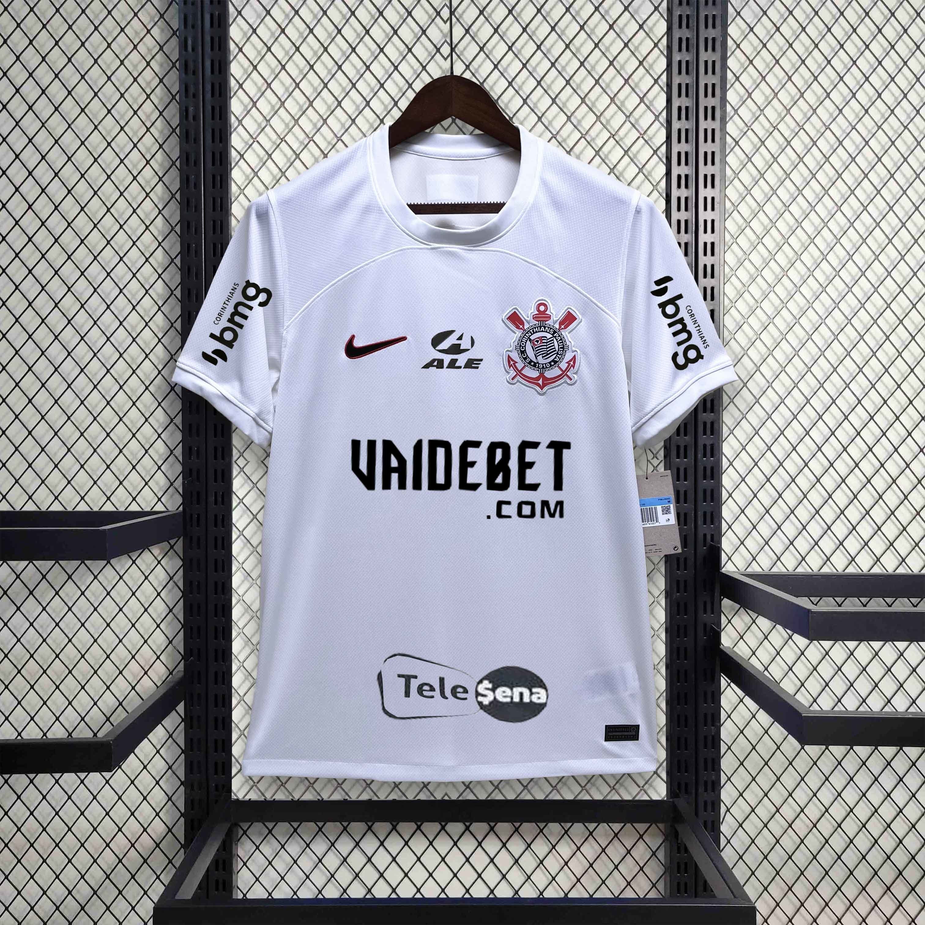 23-24 Corinthians Home Kit With All Sponsor White Shirt Soccer Jerseys For Sale 2