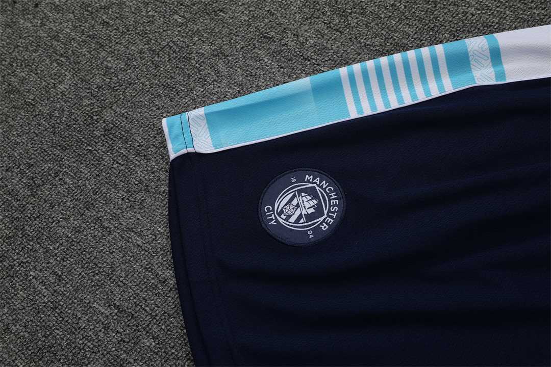 22-23 Manchester City Training Wear Short Sleeve Kit White and Blue Colorblock 17