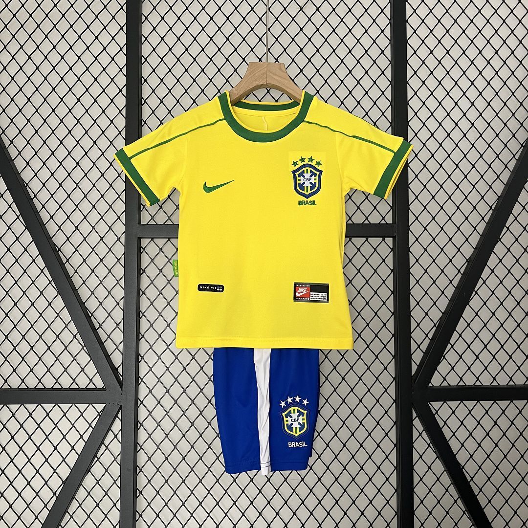 1998 Brazil Home Retro Kids Kit World Cup Shirt Soccer Jerseys Yupoo