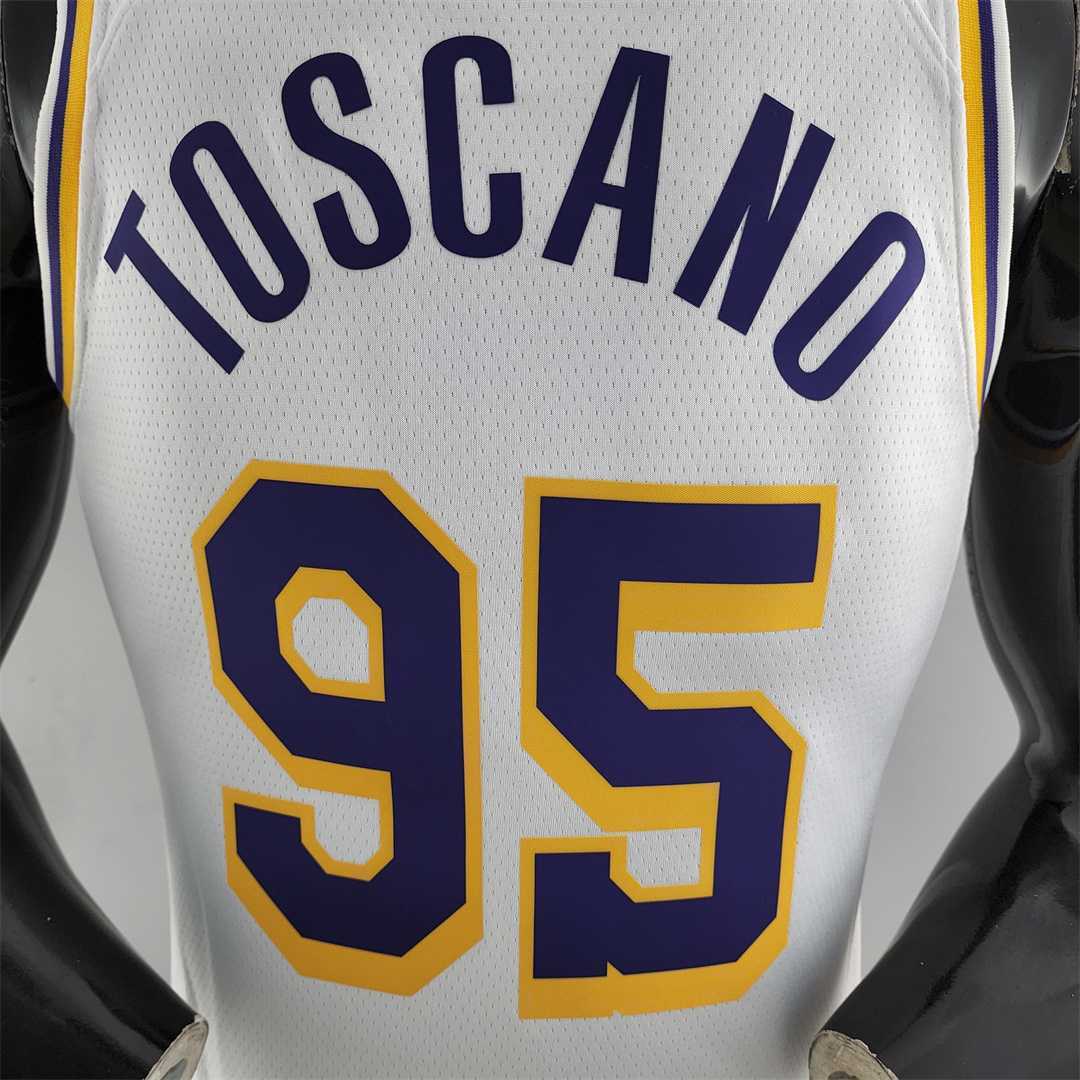75th Anniversary TOSCANO #95 Los Angeles Lakers White NBA Jersey 4