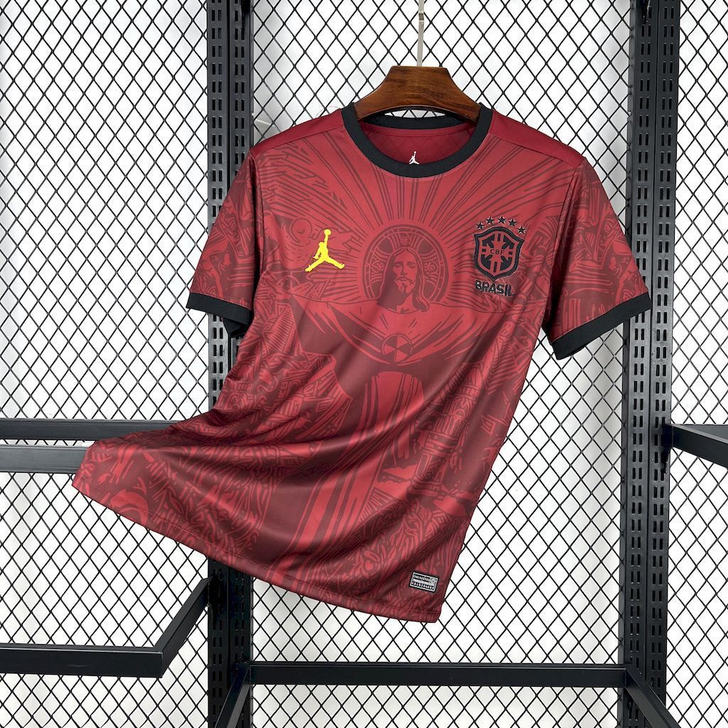 2025 Brazil x Jordan Cristo Redentor Red Special Kit Football Apparels Soccer AAAAJersey Yupoo