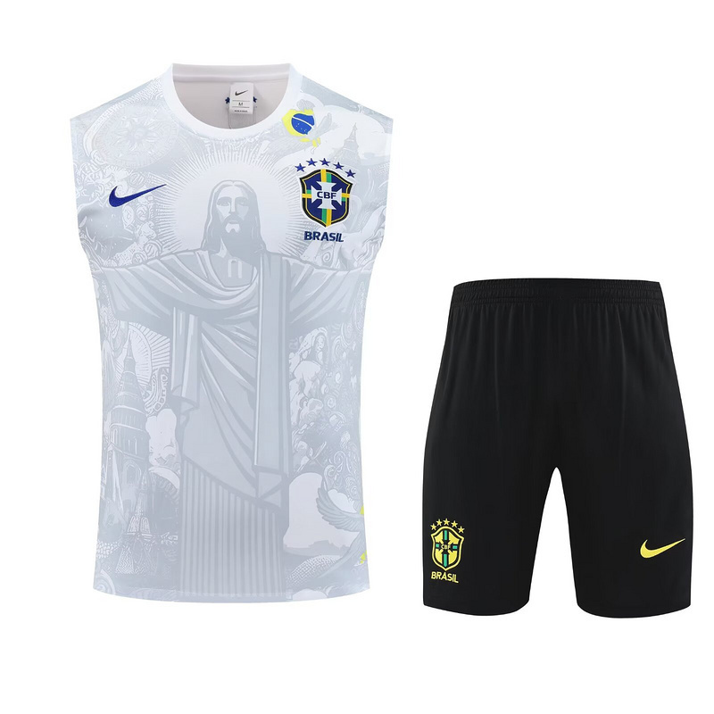 25-26 Brazil White Jesus Training Kits Football Vest Suits