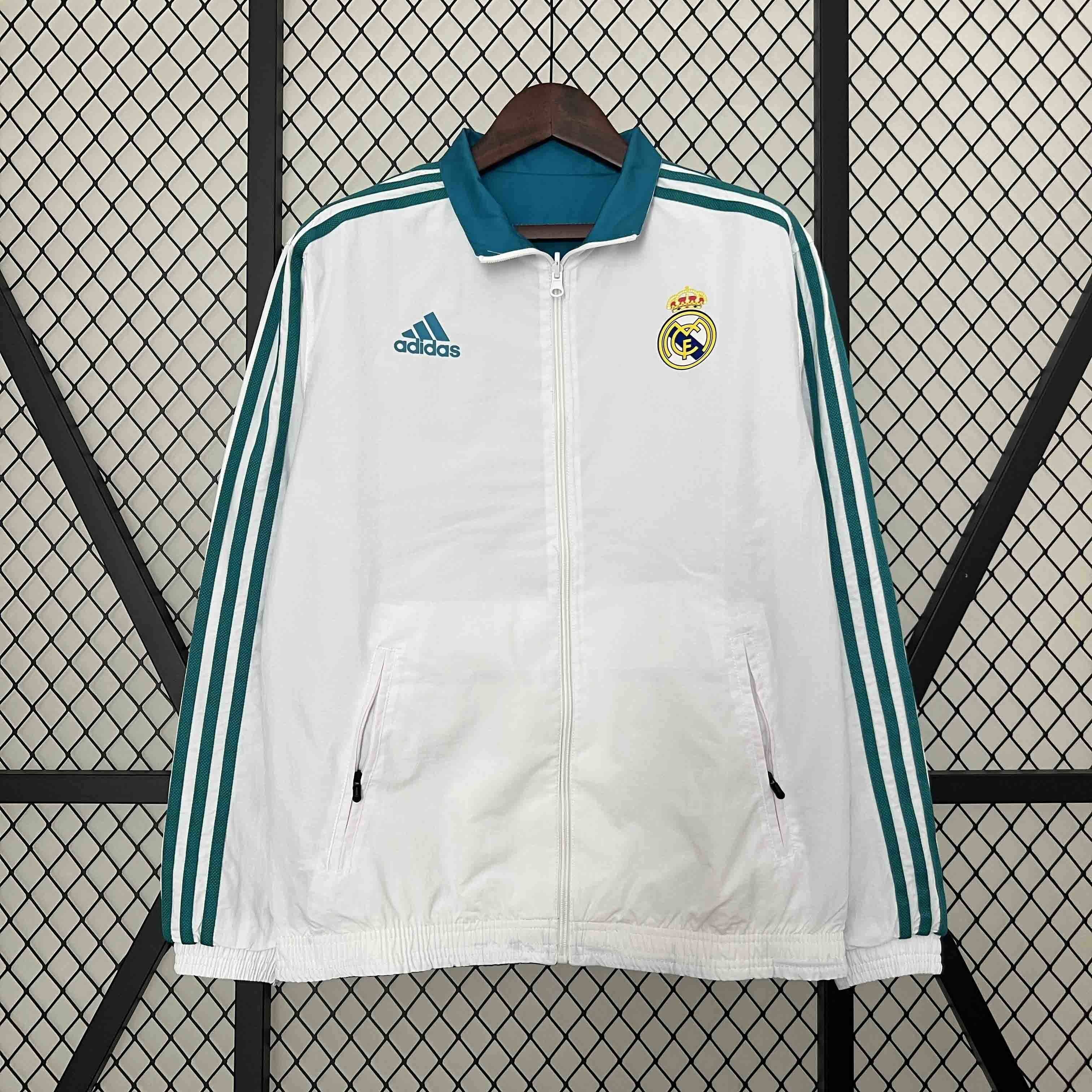 23-24 Real Madrid Trench Coat Reversible White&Blue Double-Sides Jacket AAAAJersey Yupoo 2