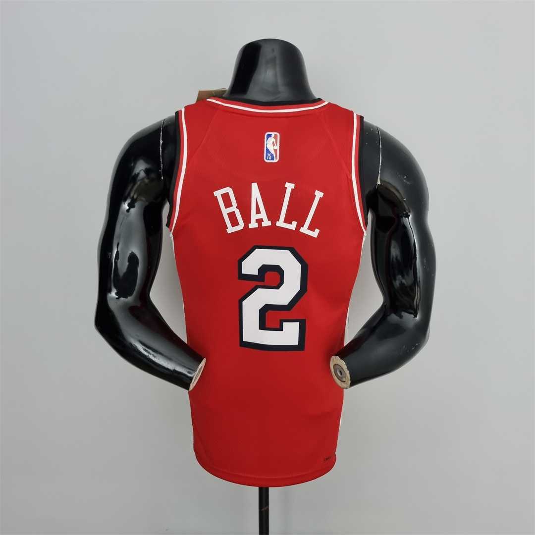75th Anniversary 2022 Season Chicago Bulls BALL #2 City Edition Red NBA Jersey 3