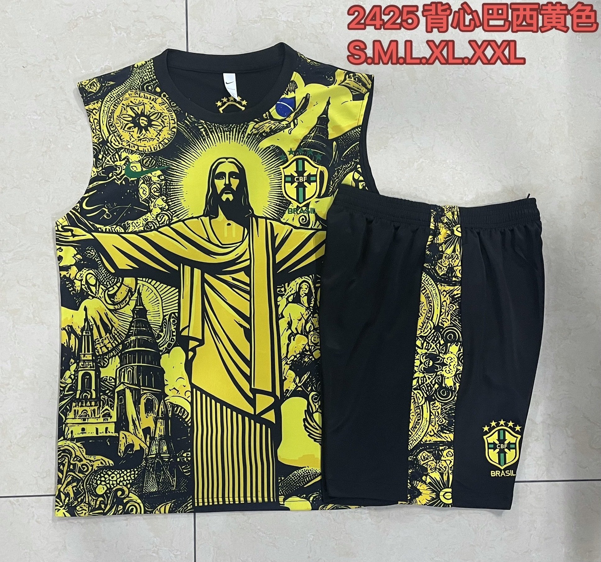 2024 Brazil Christ the Redeemer Yellow Vest Kit Soccer AAAAJersey Yupoo 1