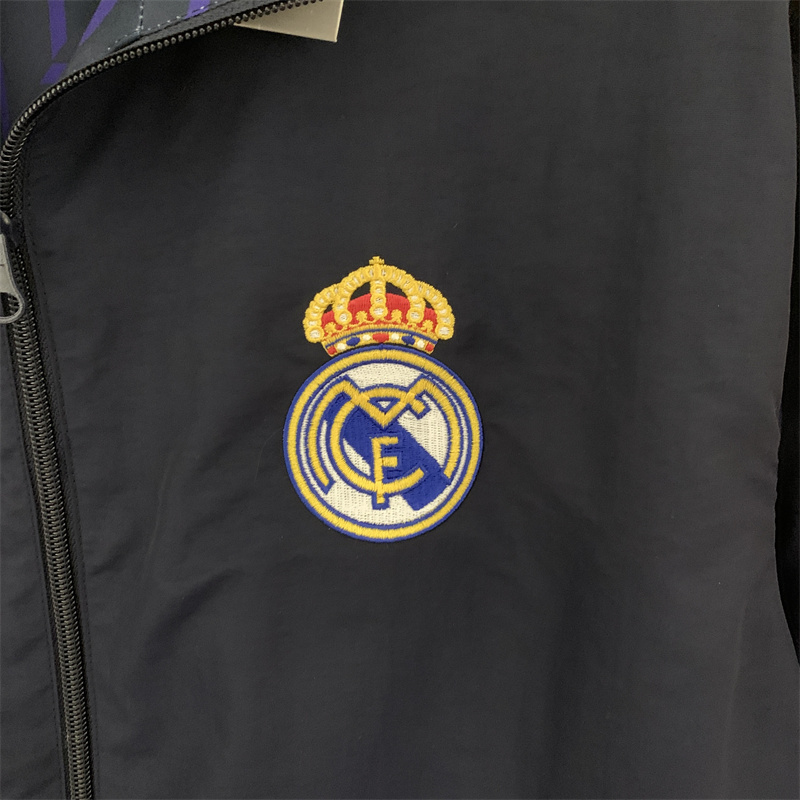 23-24 Real Madrid Trench Coat Reversible Windbreaker Navy 3