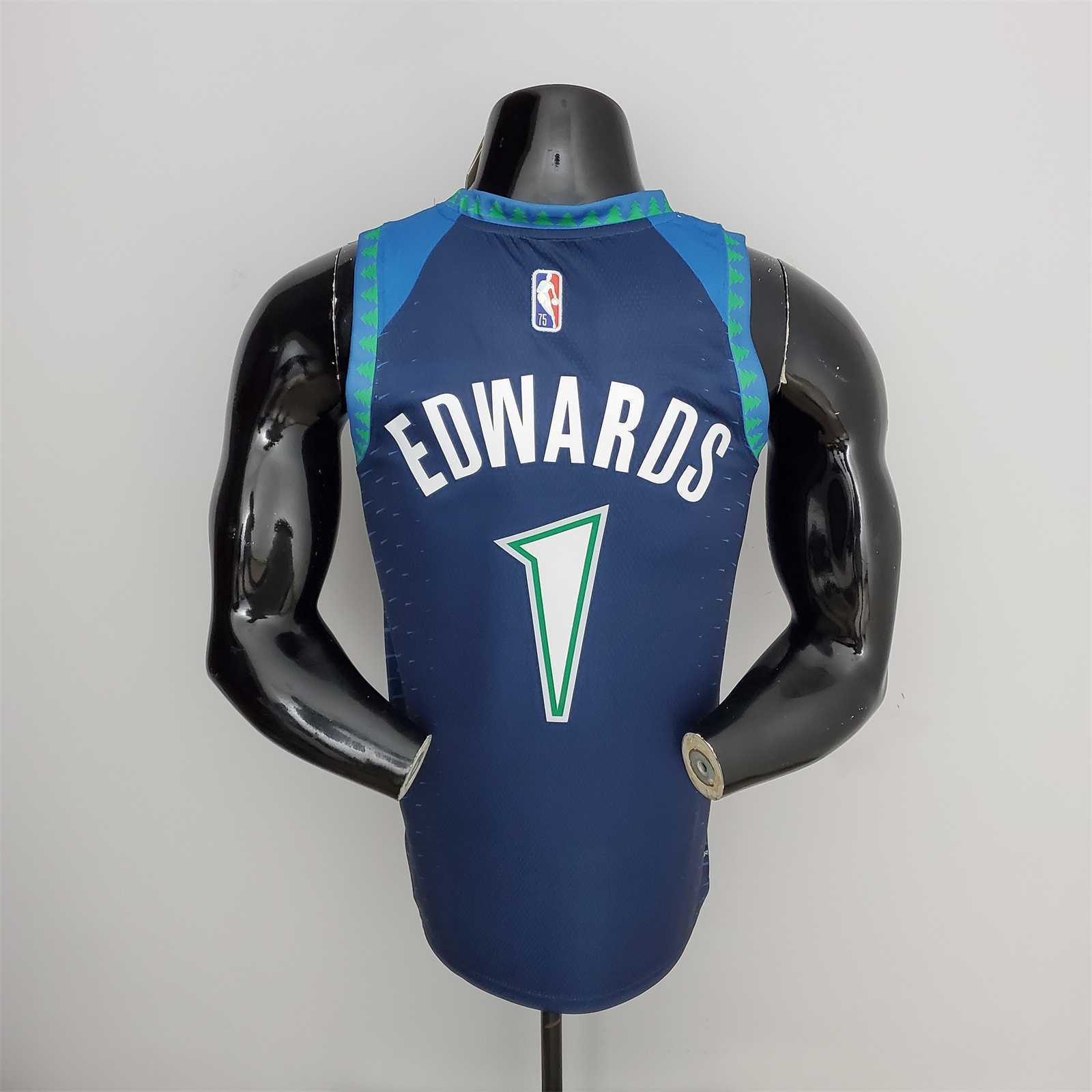 75th Anniversary 2202 Season EDWARDS#1 Minnesota Timberwolves City Edition Blue NBA Jersey 6