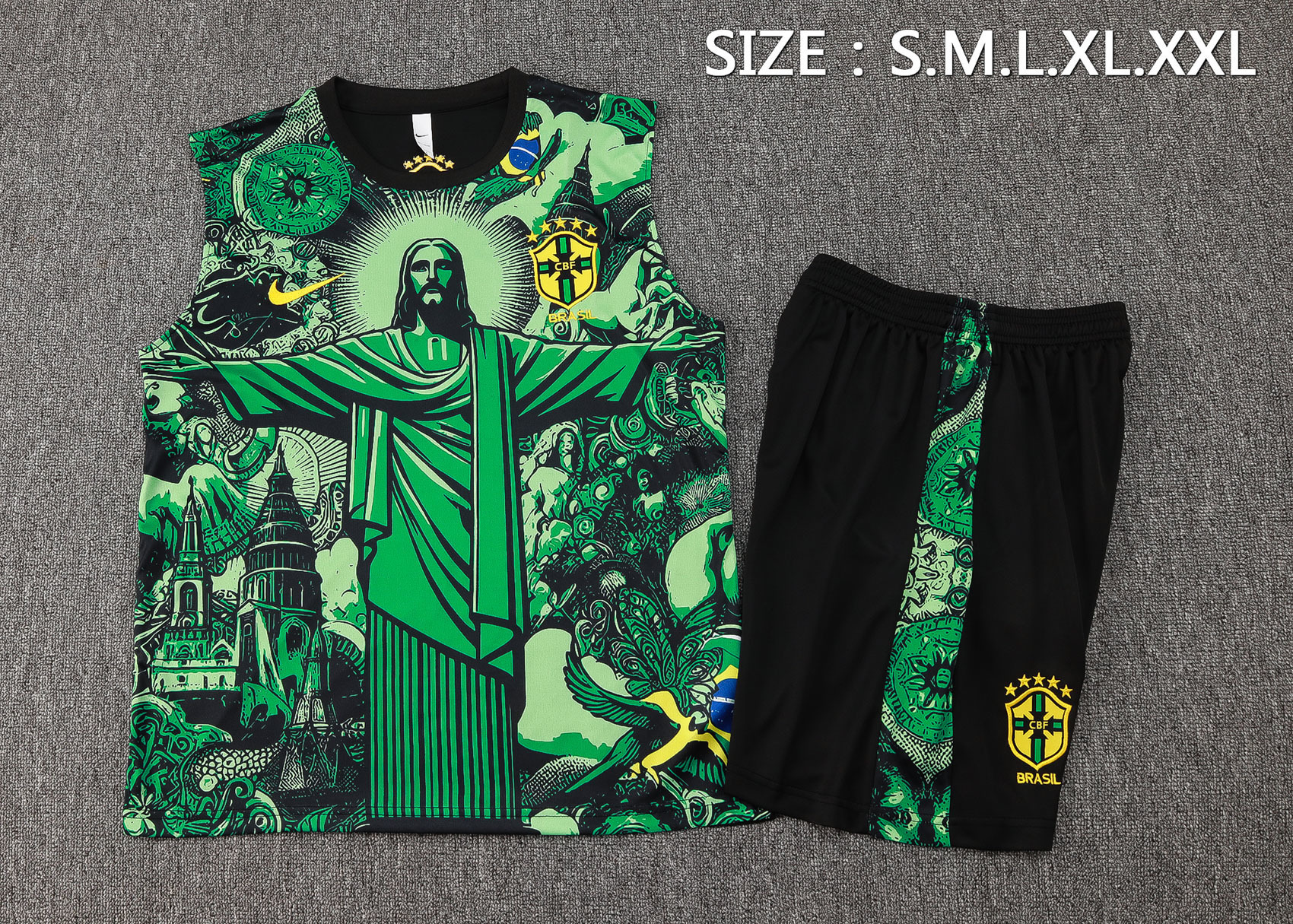 2024 Brazil Christ the Redeemer Green Vest Kit Soccer AAAAJersey Yupoo 1