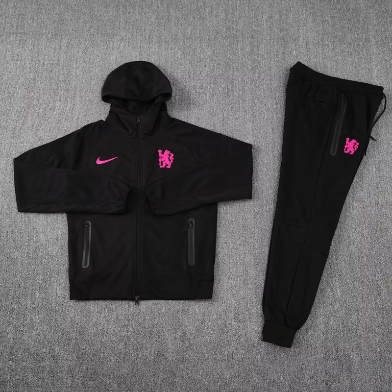 24-25 Chelsea Black Hoodie Tracksuit Long Jacket Suits 1