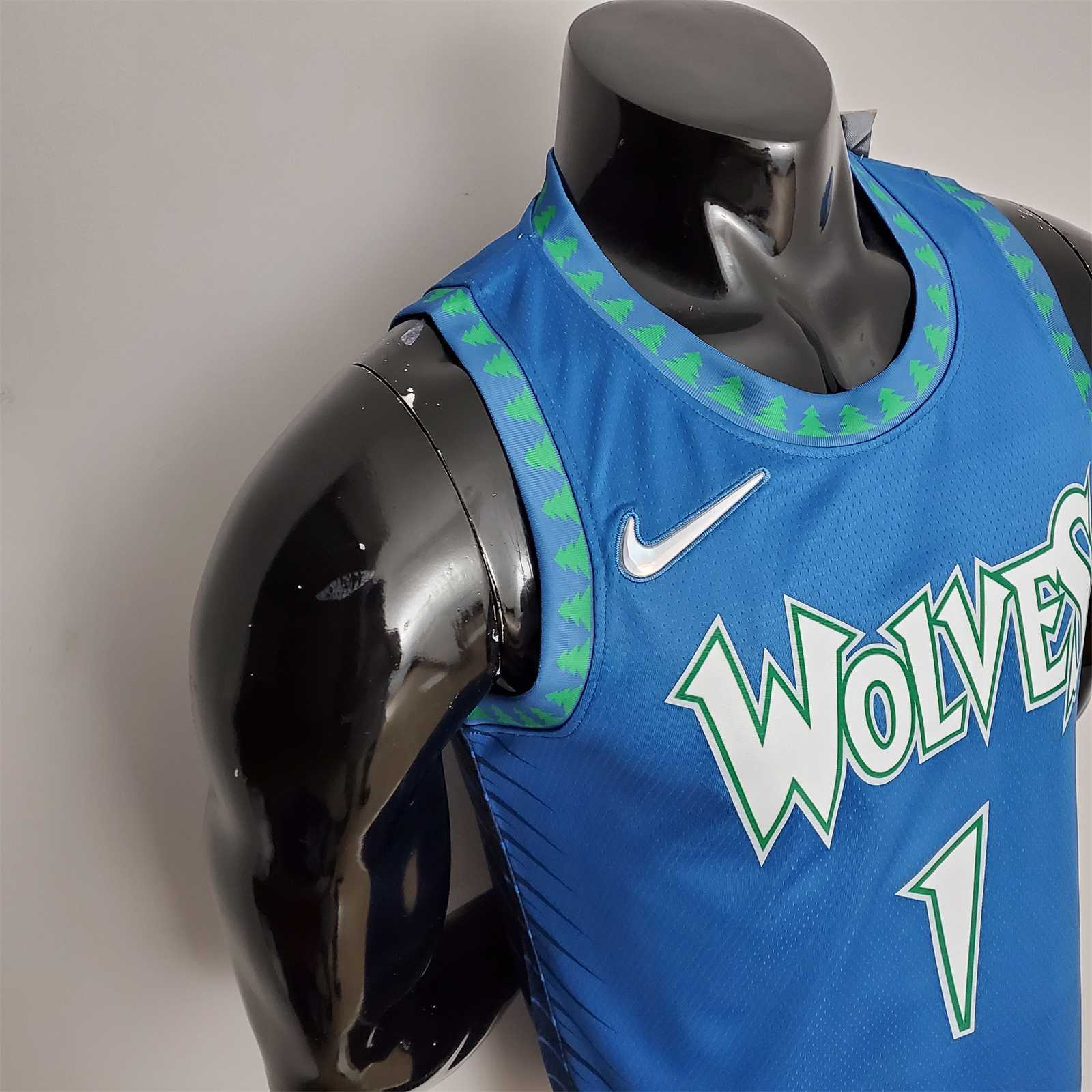 75th Anniversary 2202 Season EDWARDS#1 Minnesota Timberwolves City Edition Blue NBA Jersey 8