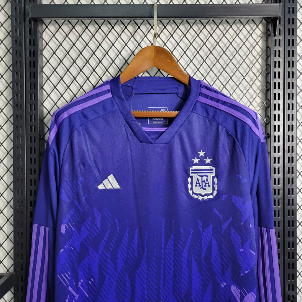 2022 Long Sleeved 3 Stars Argentina Away S-XXL Cheap Soccer Jerseys 3
