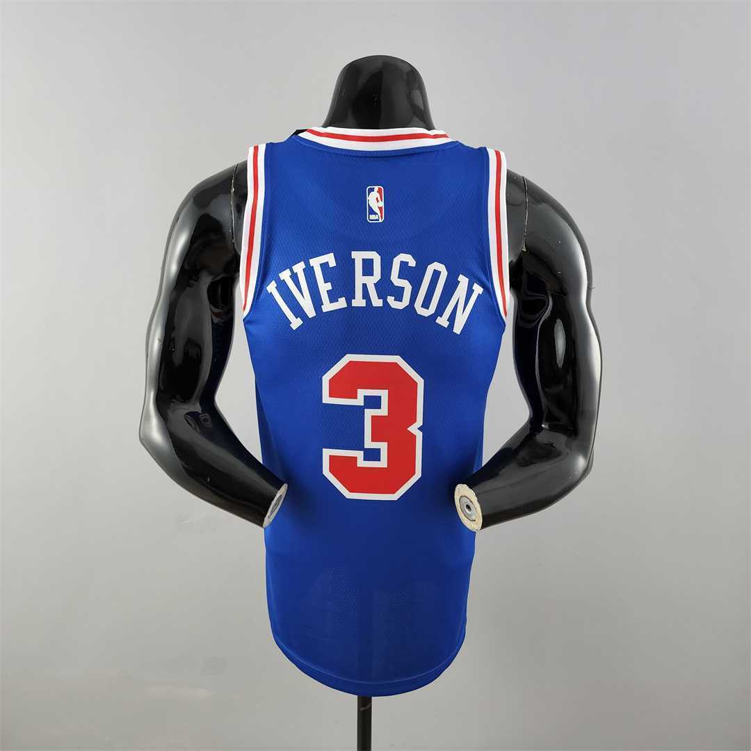 Retro Philadelphia 76ers Iverson #3 crew neck blue NBA Jersey 5