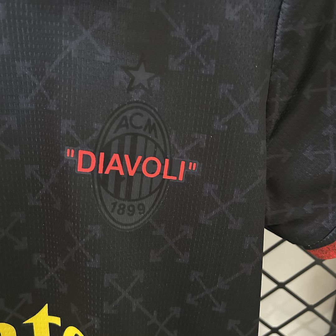 25-26 AC Milan x OFFWHITE Fourth Black Kid Kits Youth Apparels AAAAJersey Dropship Yupoo 7