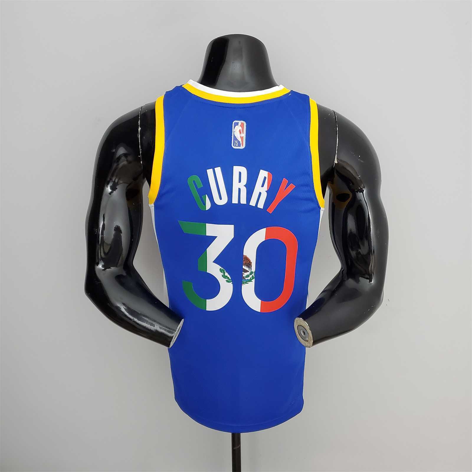 75th Anniversary Golden State Warriors CURRY#30 Mexico Blue NBA Jersey 6