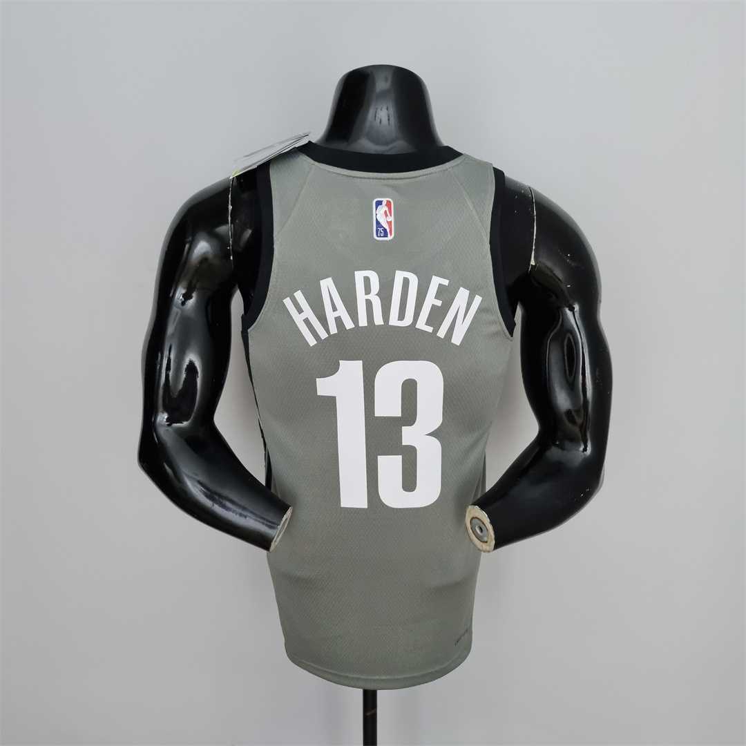 75th Anniversary Harden #13 Brooklyn Nets City Edition Gray NBA Jersey 7