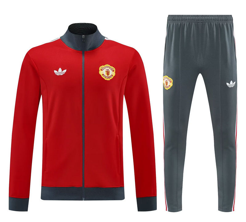 25-26 Manchester United Tracksuit Red Long Jacket Suits 3