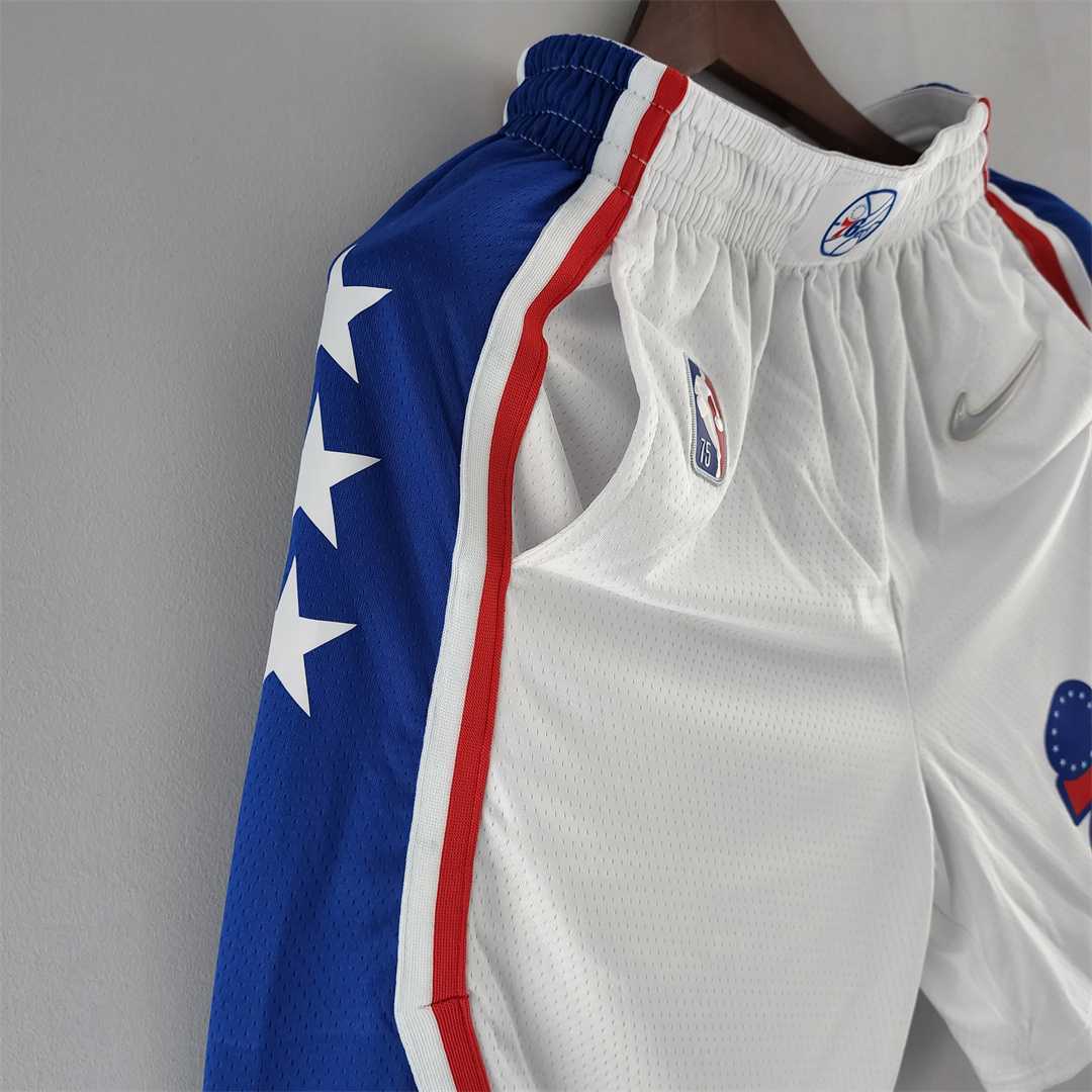 75th Anniversary Philadelphia 76ers NBA Shorts White Blue Trim 2