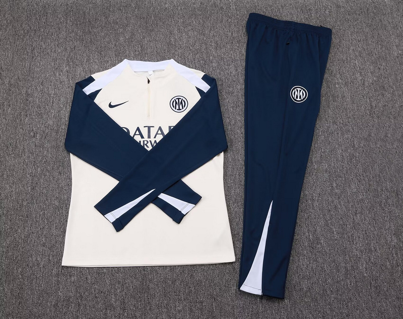 25-26 Inter Milan Beige&Navy Training Kits Long Football Tracksuits 1