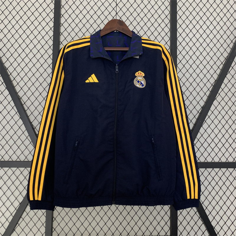 23-24 Real Madrid Trench Coat Reversible Windbreaker Navy 11