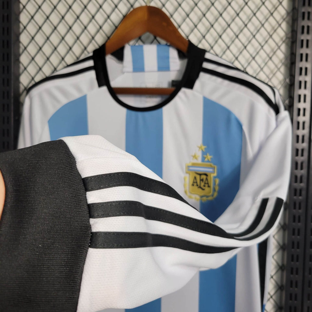 2022 Long Sleeved 3 Stars Argentina Home S-XXL Cheap Soccer Jerseys 5