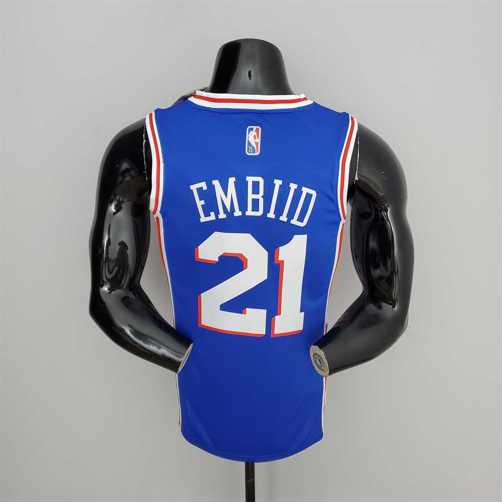 75th Anniversary Philadelphia 76ers EMBIID#21 Blue NBA Jersey 9
