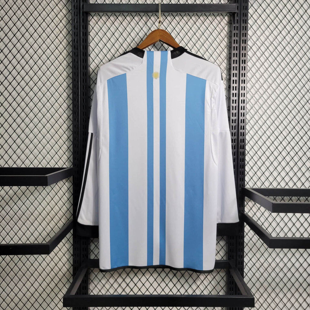 2022 Long Sleeved 3 Stars Argentina Home S-XXL Cheap Soccer Jerseys 3