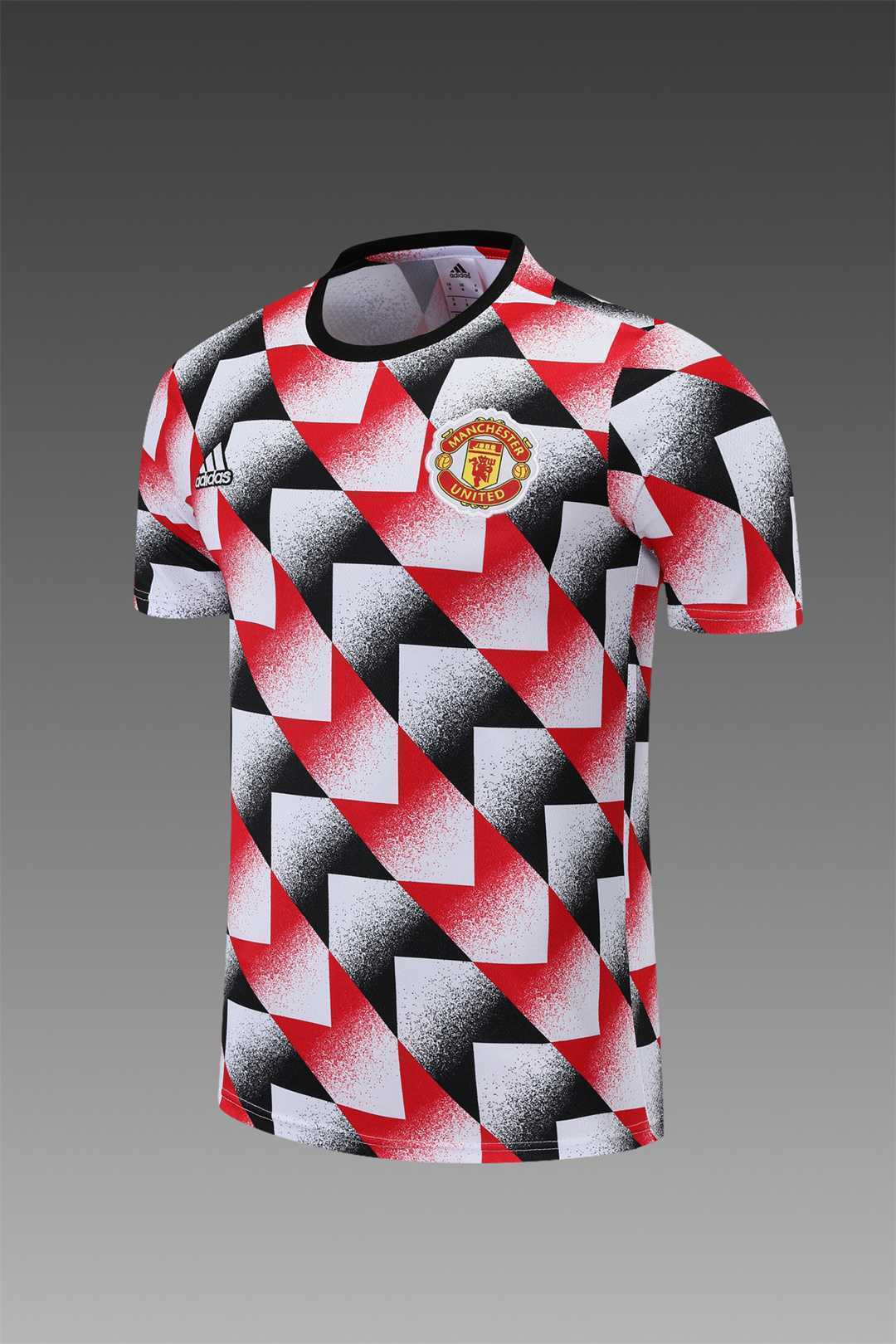 22-23 Manchester United training suit short sleeve kit red black and white color matching 20