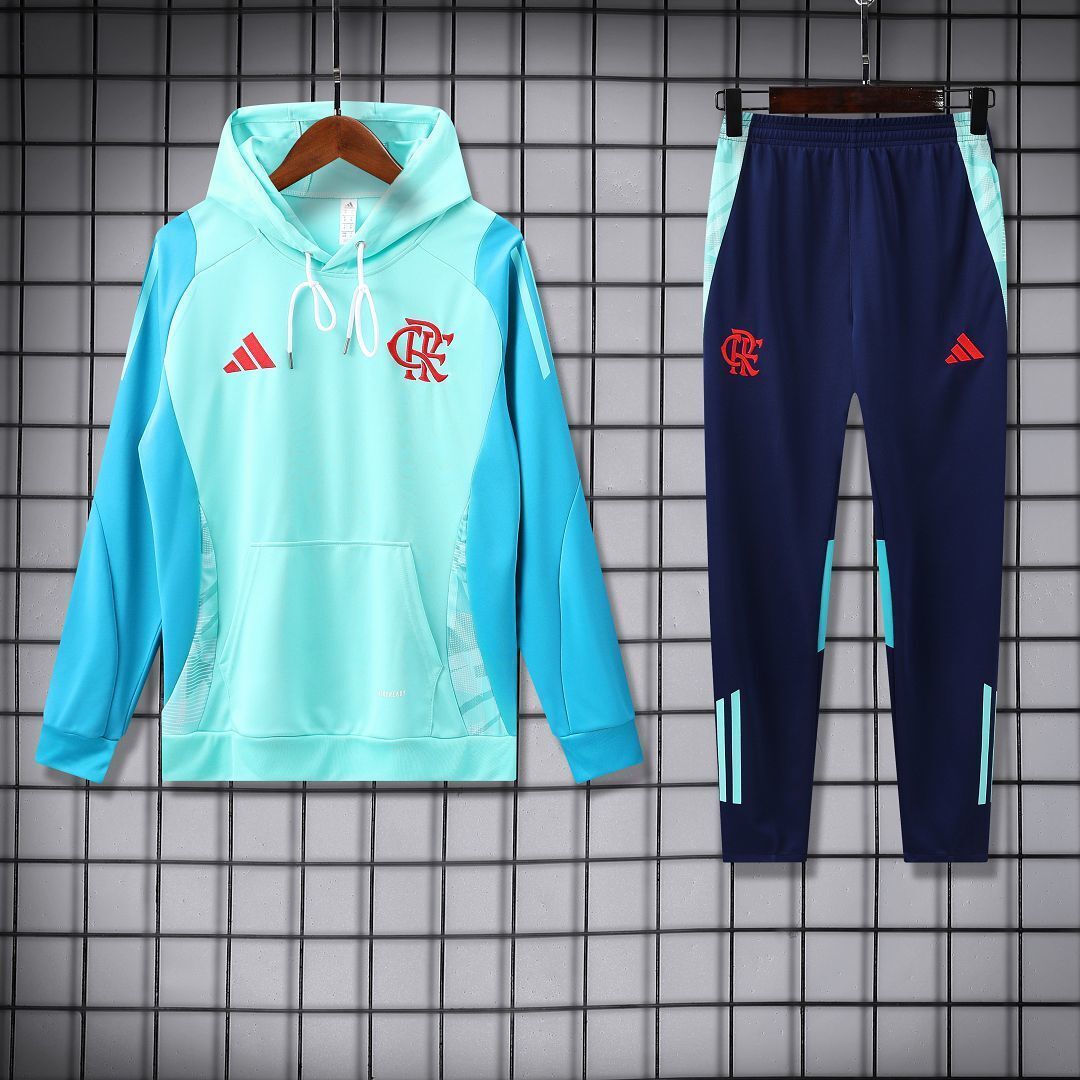 25-26 Flamengo Light Blue Football Training Kit Long Hoodie Tracksuits 4