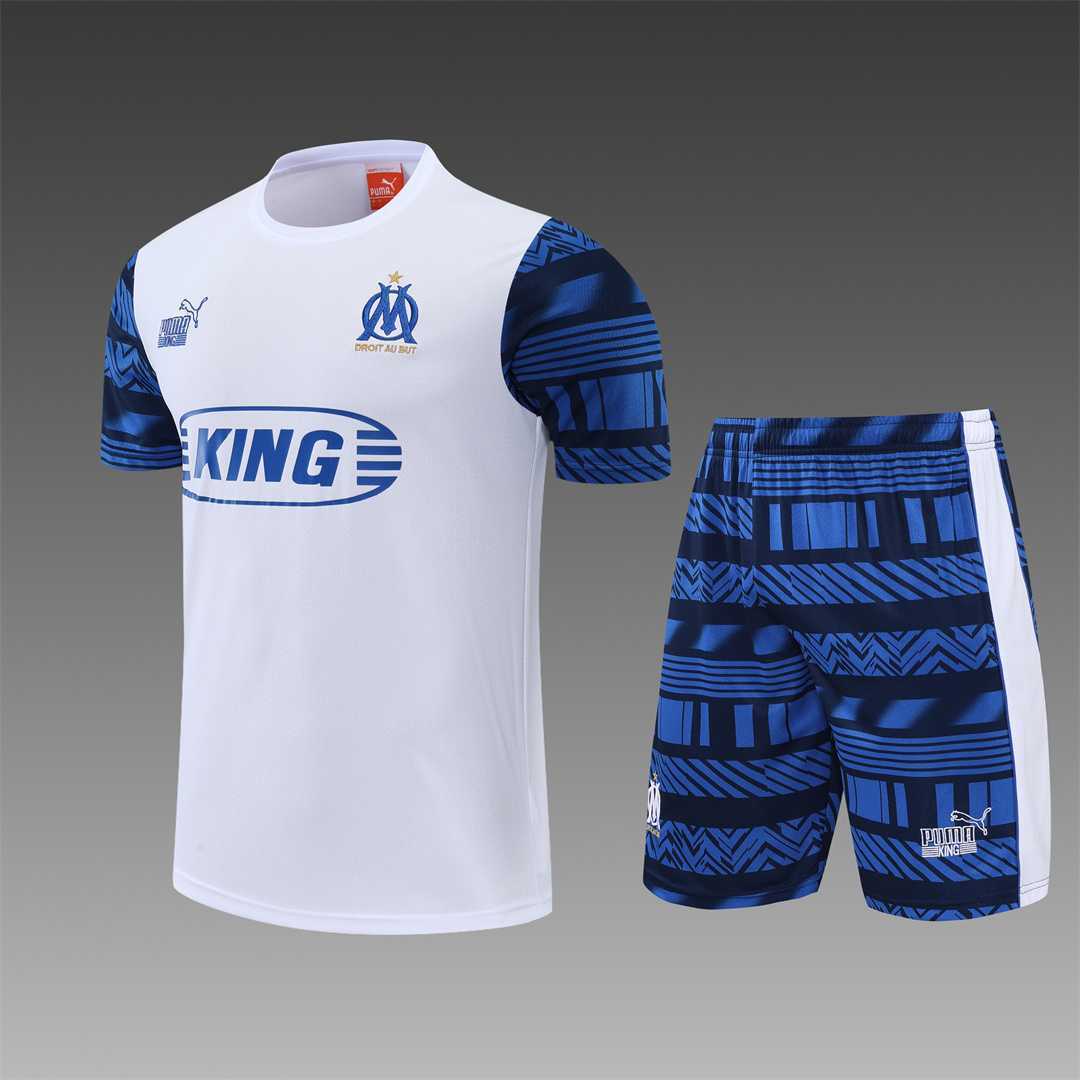 22-23 Marseille Training Suit Short Sleeve Kit White Grey