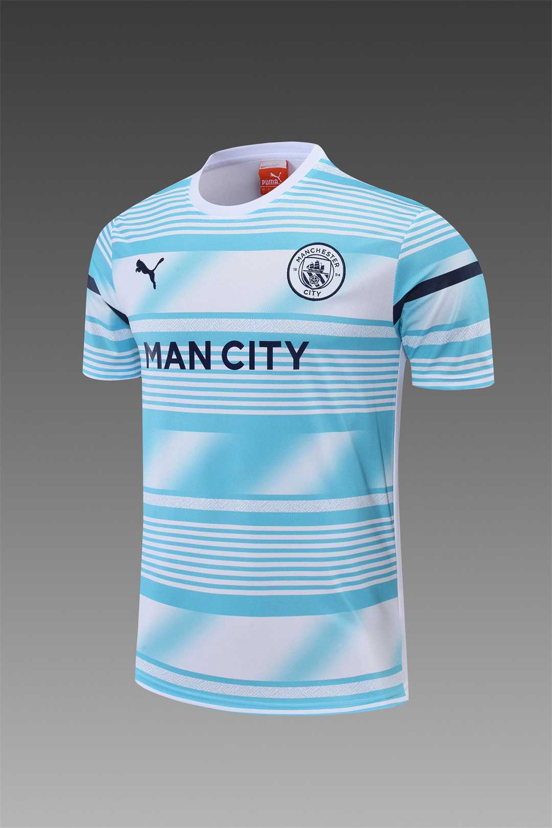 22-23 Manchester City Training Wear Short Sleeve Kit White and Blue Colorblock 11