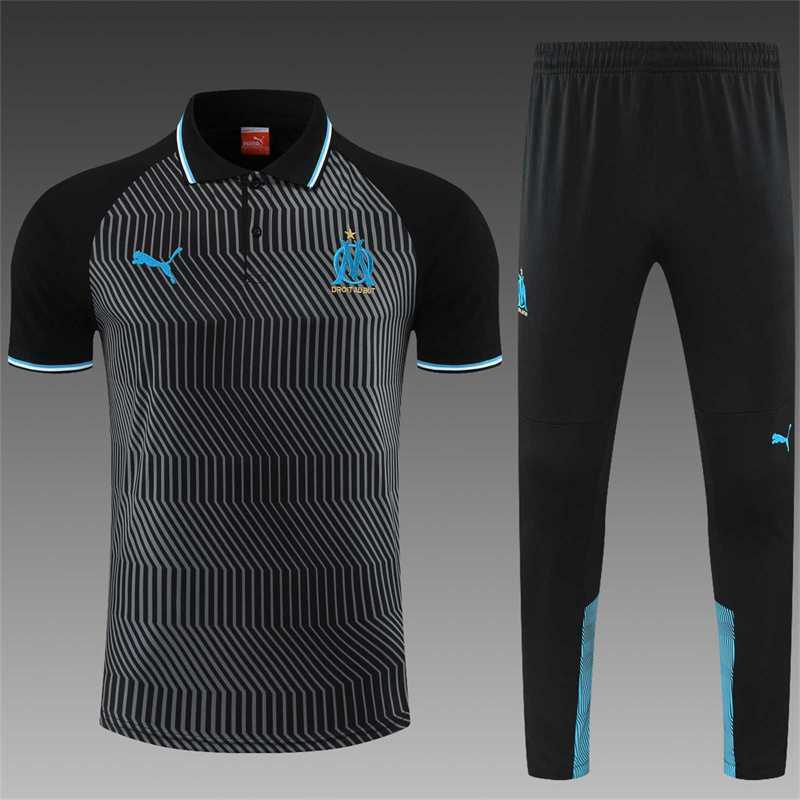 Polo Marseille black with grey-stripe 18