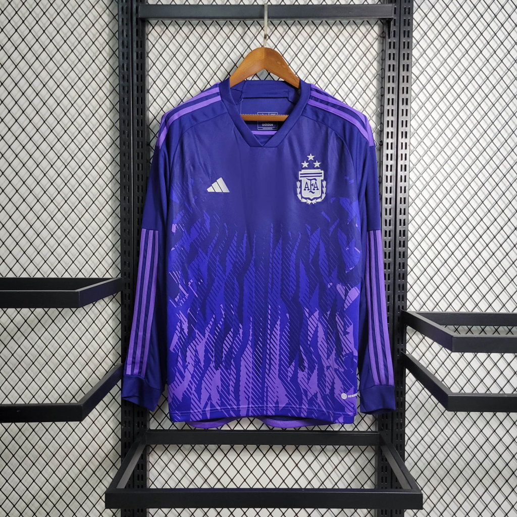 2022 Long Sleeved 3 Stars Argentina Away S-XXL Cheap Soccer Jerseys