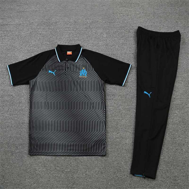 Polo Marseille black with grey-stripe 11