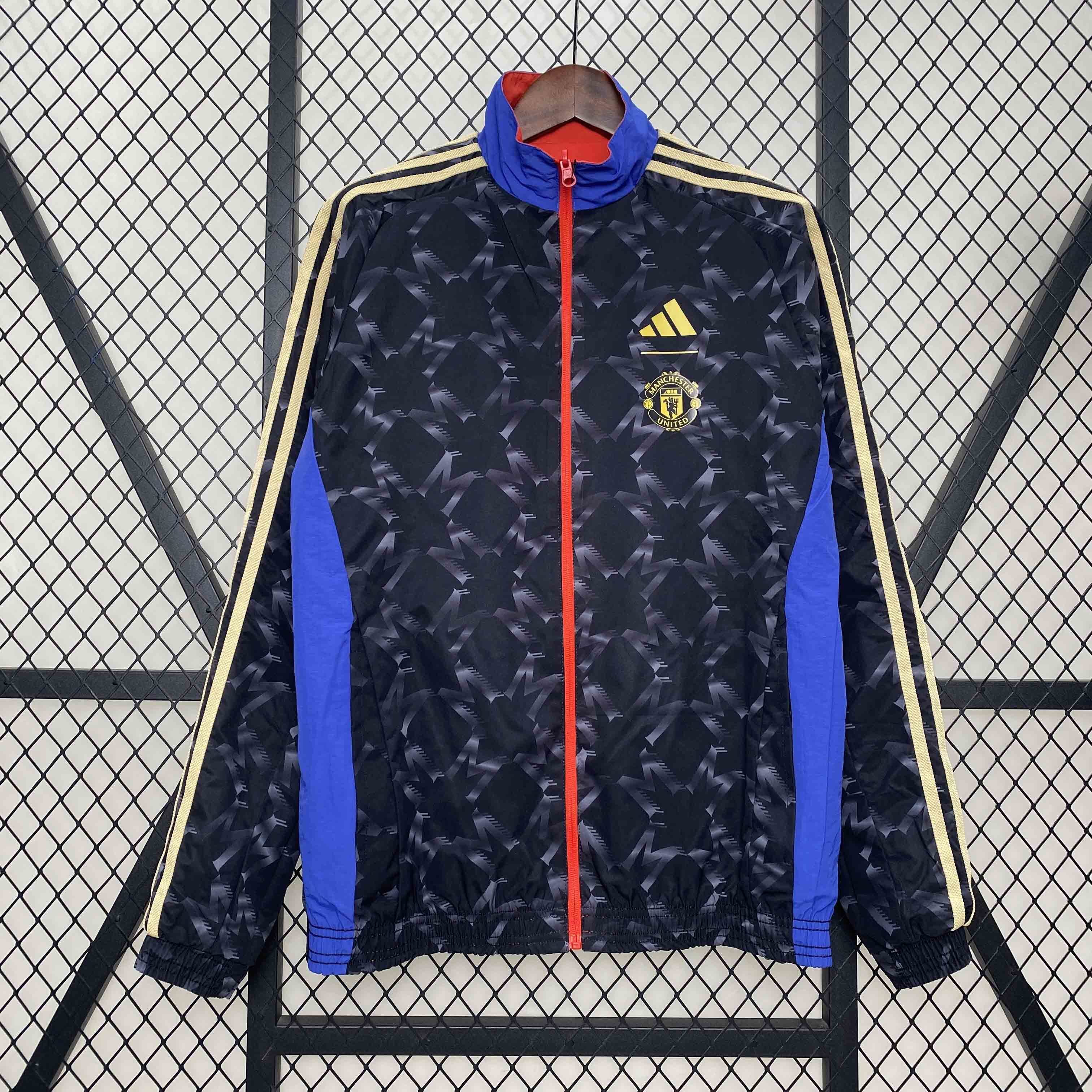 24-25 Manchester United Red&Navy Trench Coat Reversible Windbreaker Double-Sides Jacket AAAAJer 2