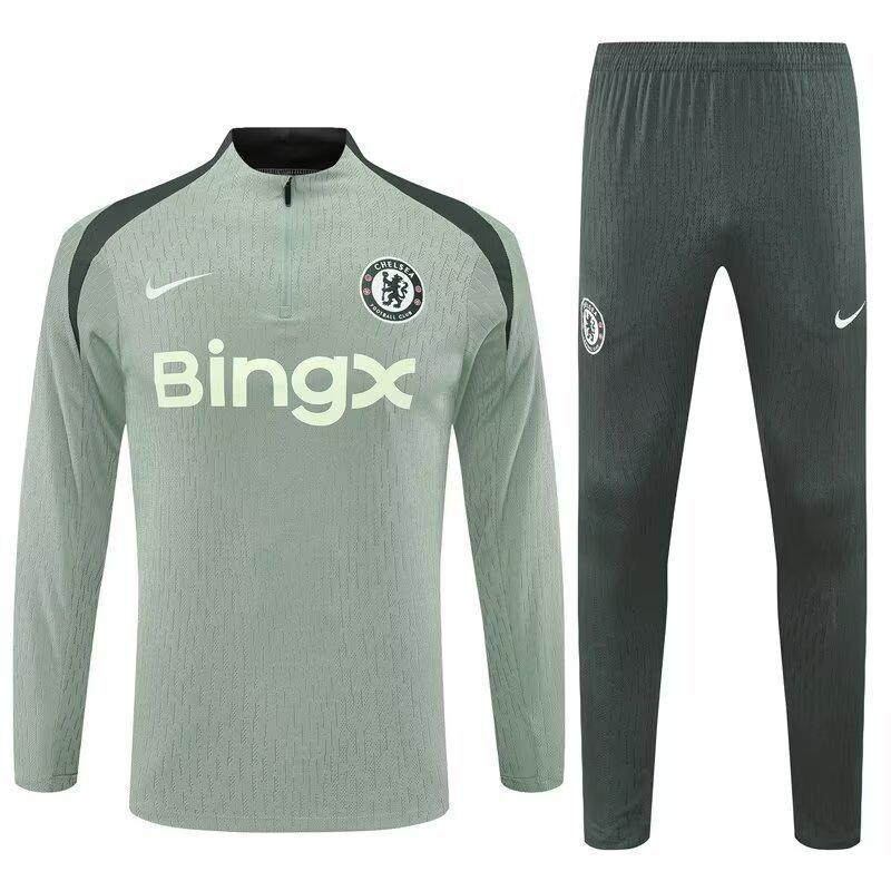 25-26 Chelsea Light Green Training Kits Long Football Tracksuits 3