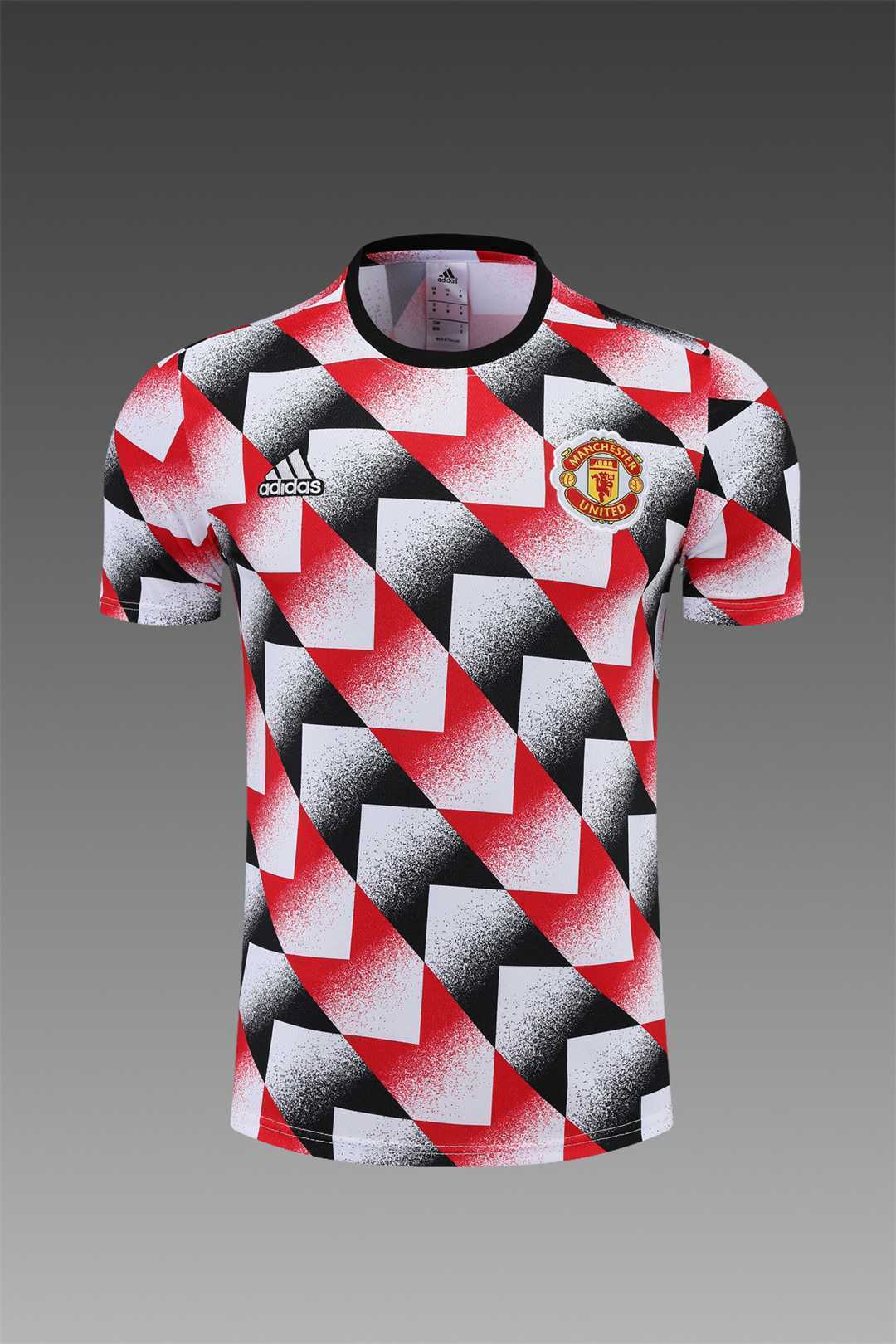22-23 Manchester United training suit short sleeve kit red black and white color matching 12