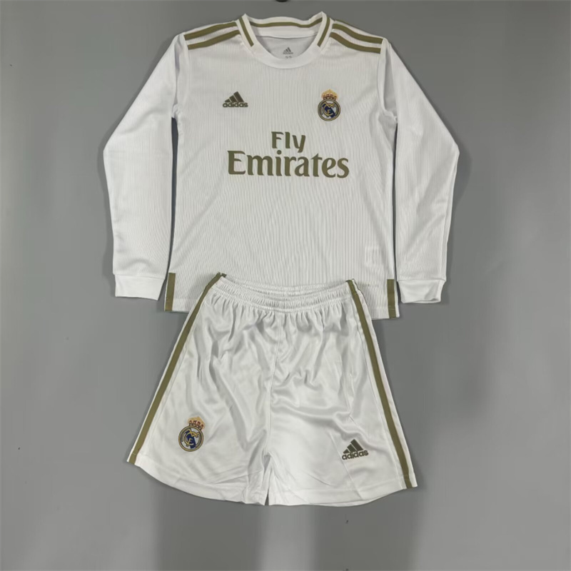 19-20 Real Madrid Home Long Sleeve Retro Kid Kits Youth Apparels Soccer AAAAJersey Yupoo