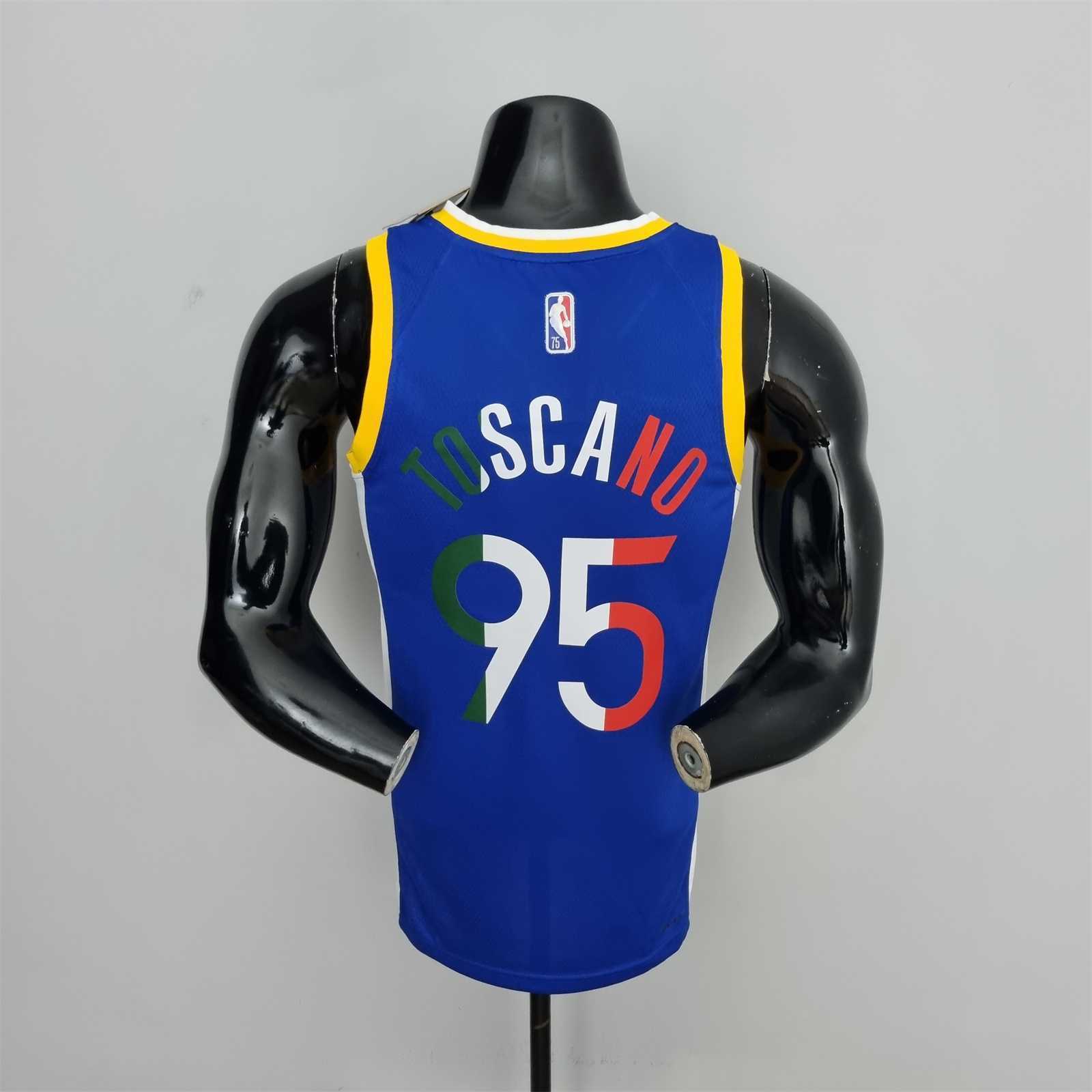 75th Anniversary Toscano#95 Golden State Warriors Mexico Exclusive Blue NBA Jersey 2