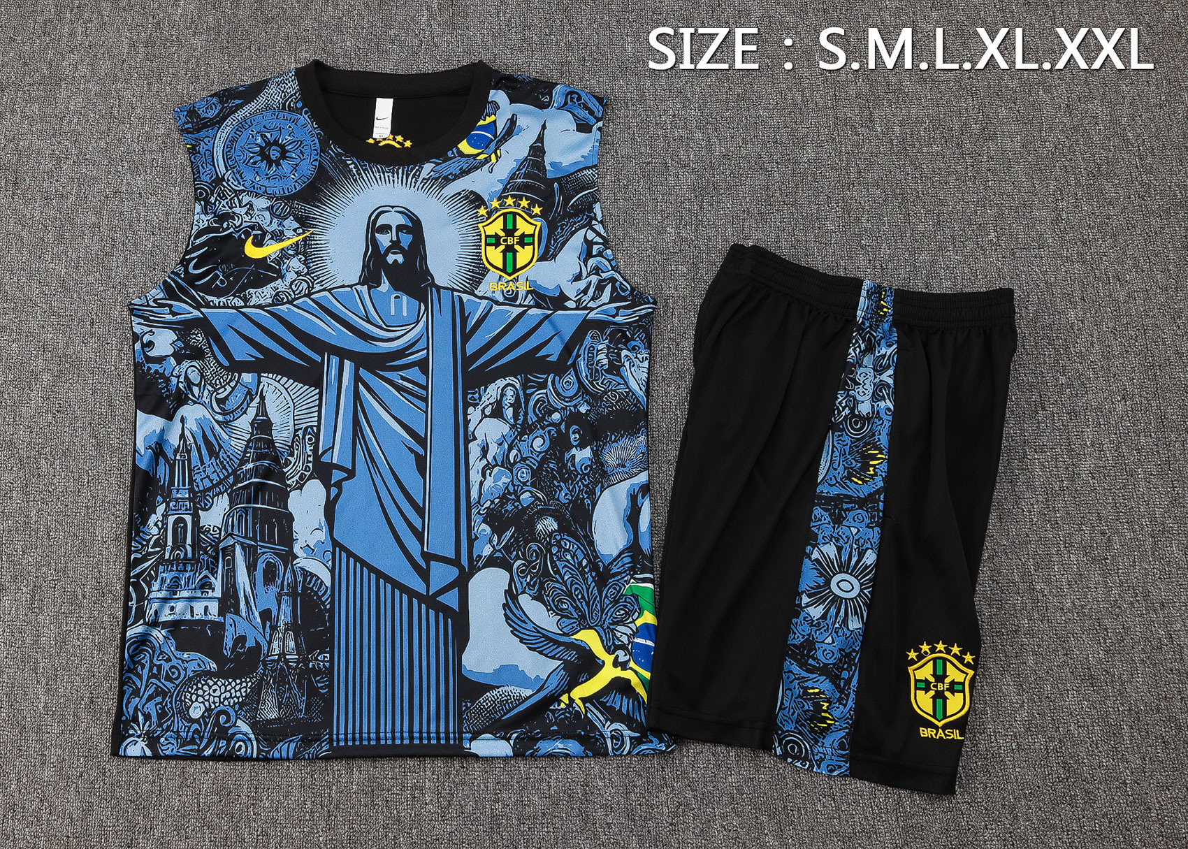 2024 Brazil Christ the Redeemer Blue Vest Kit Soccer AAAAJersey Yupoo 1