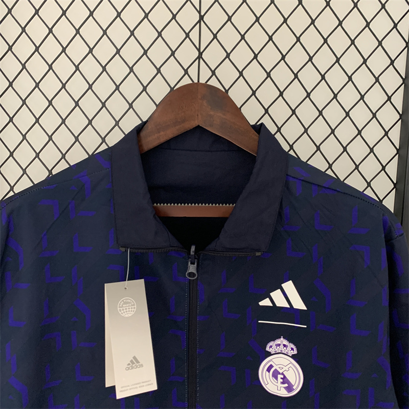 23-24 Real Madrid Trench Coat Reversible Windbreaker Navy 12