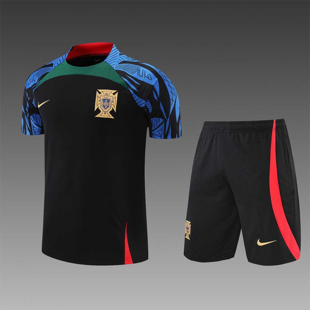 2022 Portugal Training Suit Short Sleeve Kit Black
