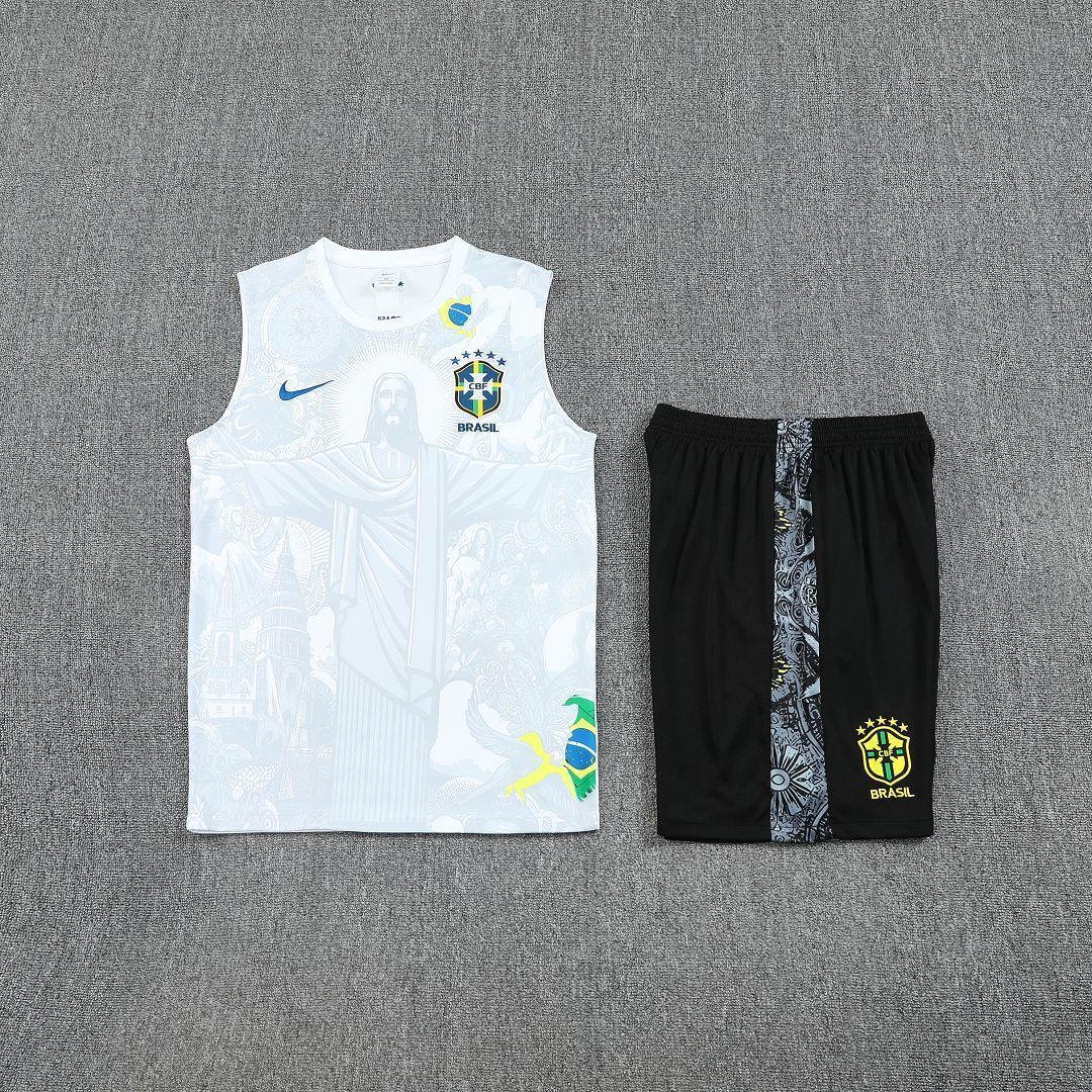 25-26 Brazil White Jesus Training Kits Football Vest Suits 2