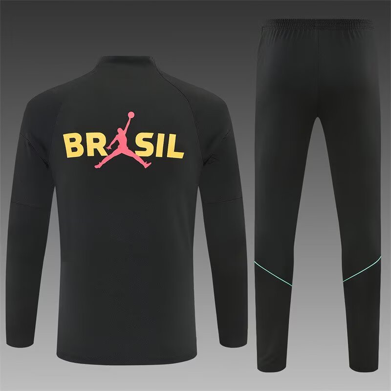 2026 Jordan Brazil Mens Black with Yellow Half Pull Training Suit Yupoo 8 5