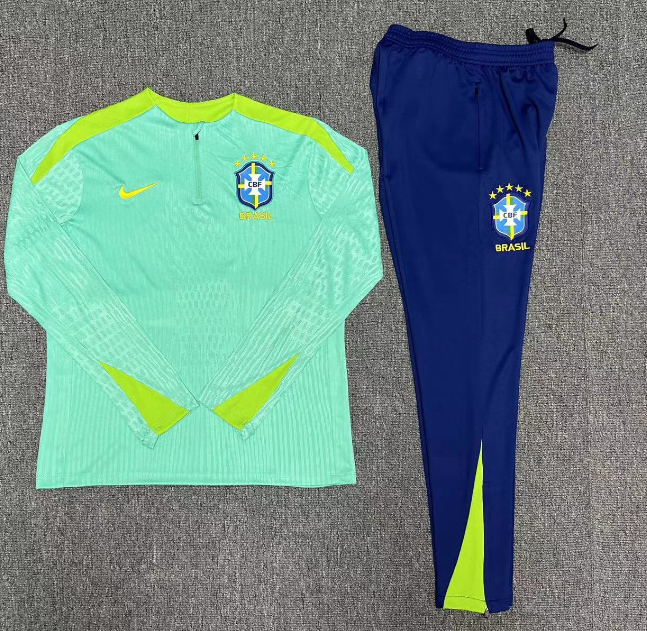 2024 Brazil Player Kids Long Sleeve Training Suit Football Shirts 1