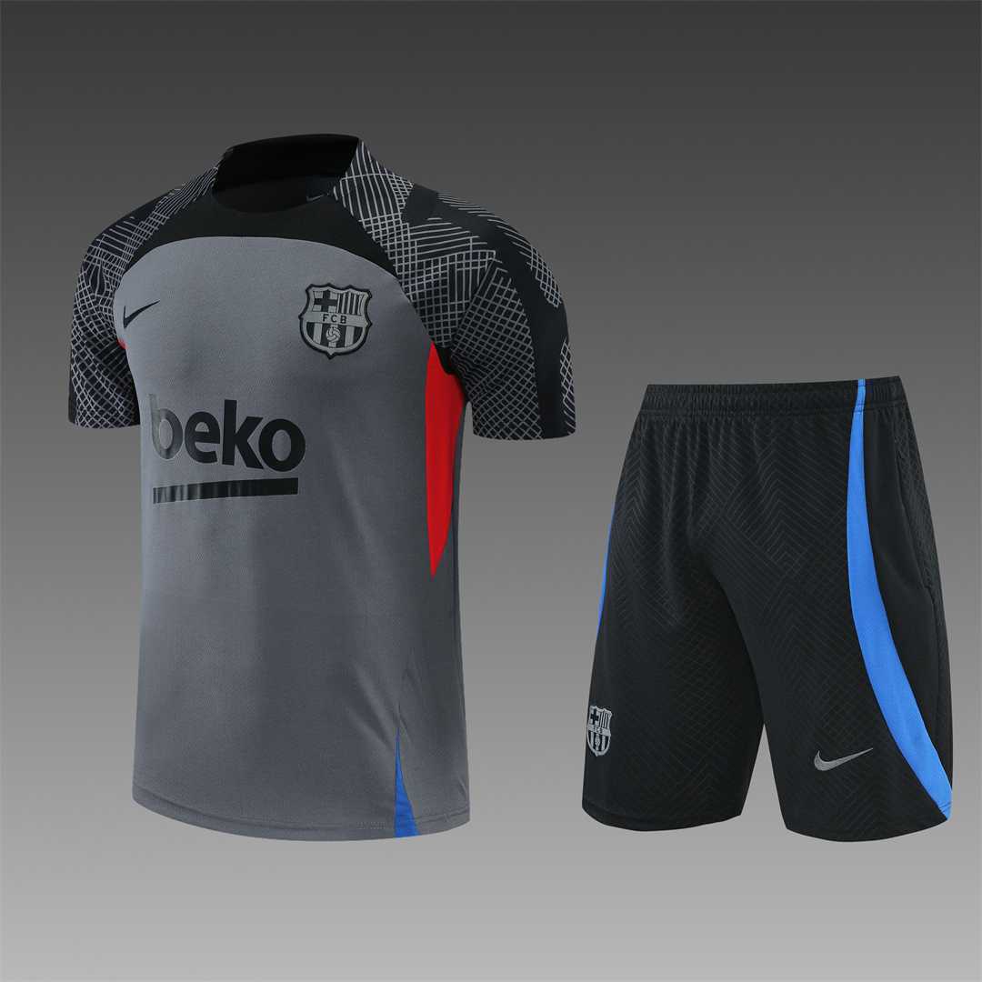 22-23 Barcelona Training Suit Short Sleeve Kit Black Grey