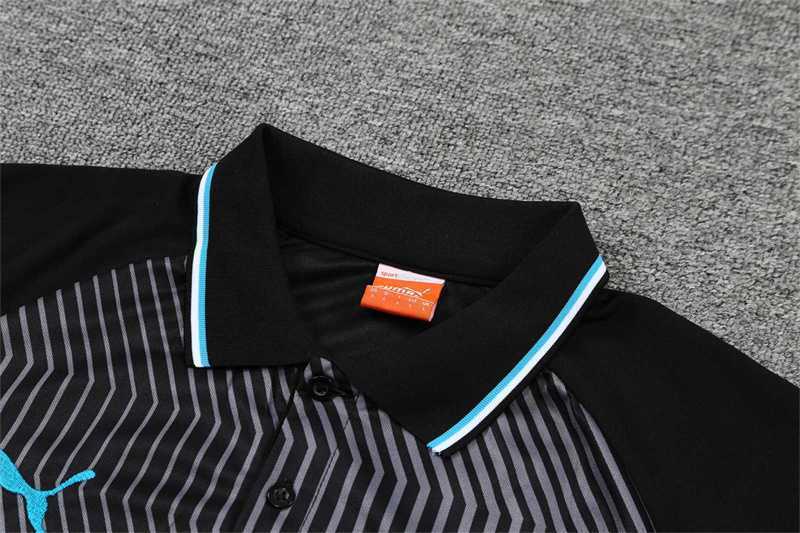 Polo Marseille black with grey-stripe 16
