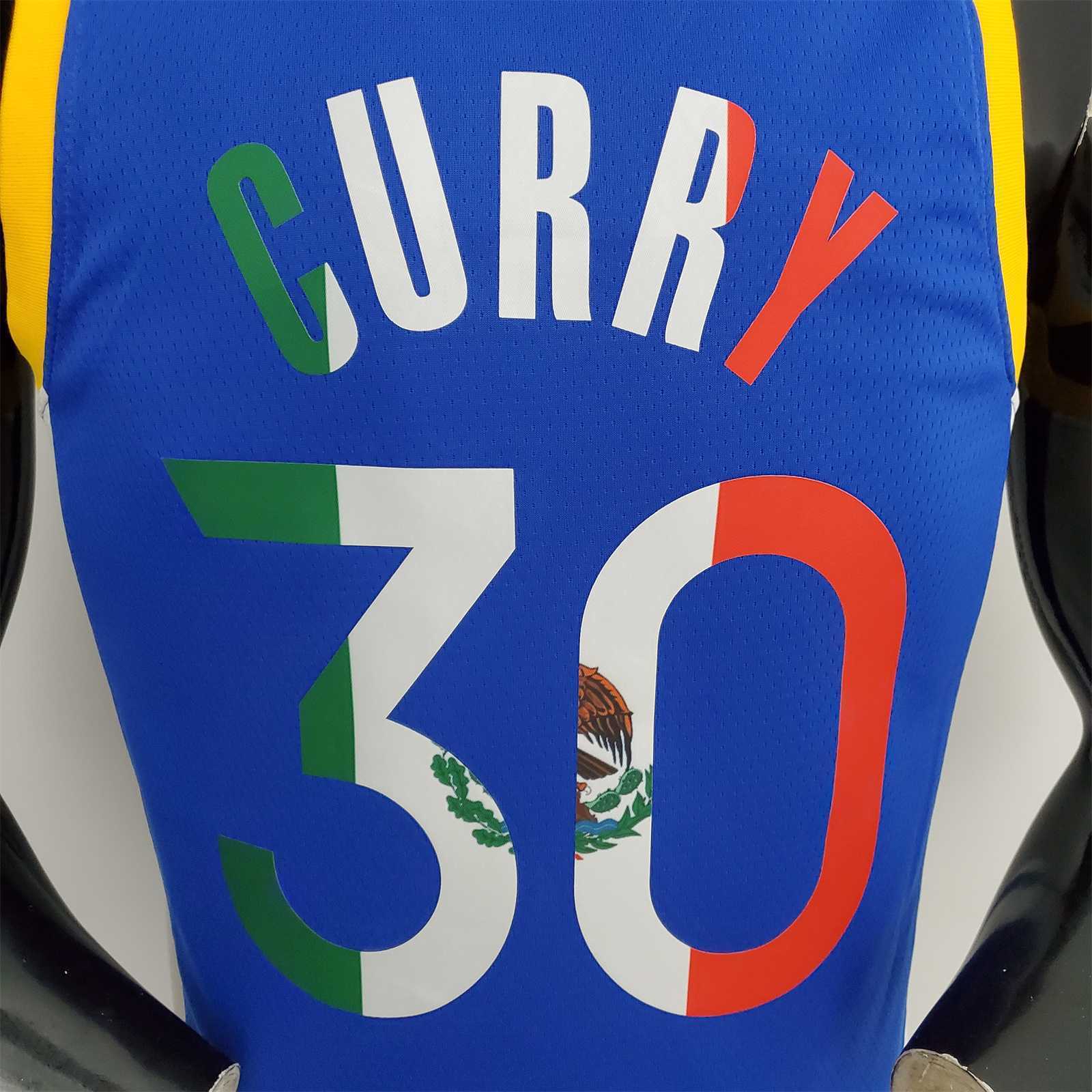 75th Anniversary Golden State Warriors Curry #30 Mexico Edition Blue NBA Jersey 5