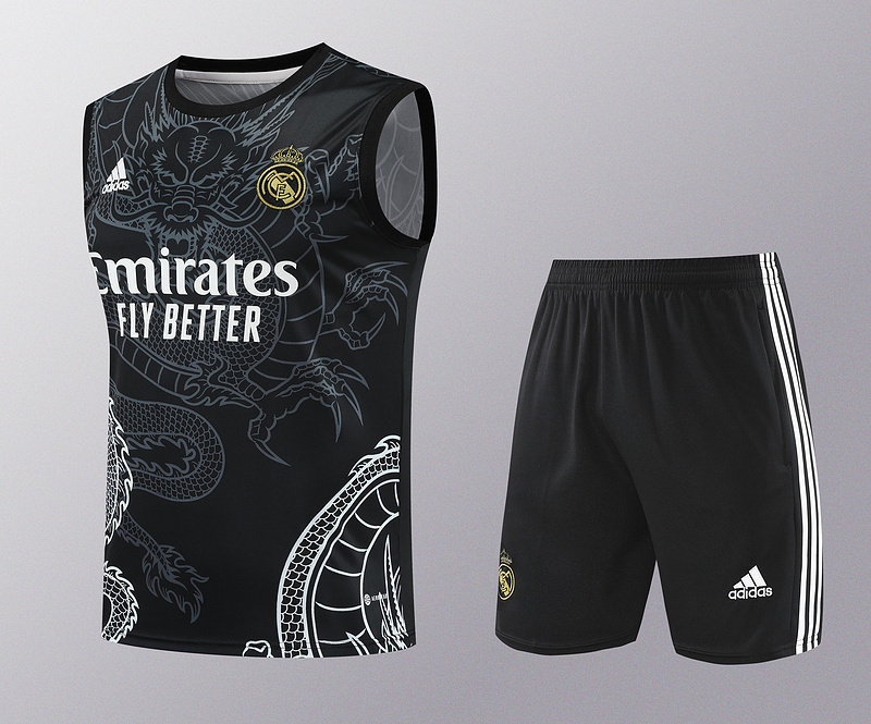 24-25 Real Madrid Dragon Black Training Vest Kits(Top+Shorts) Football Replicas Yupoo