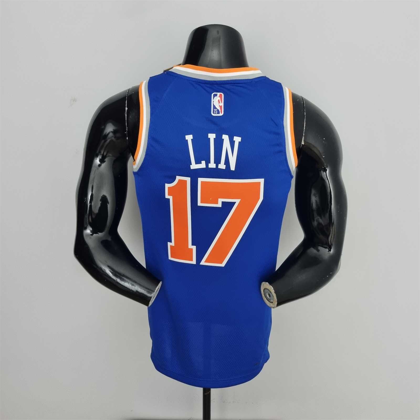 75th Anniversary Lin #17 New York Knicks Blue NBA Jersey 7