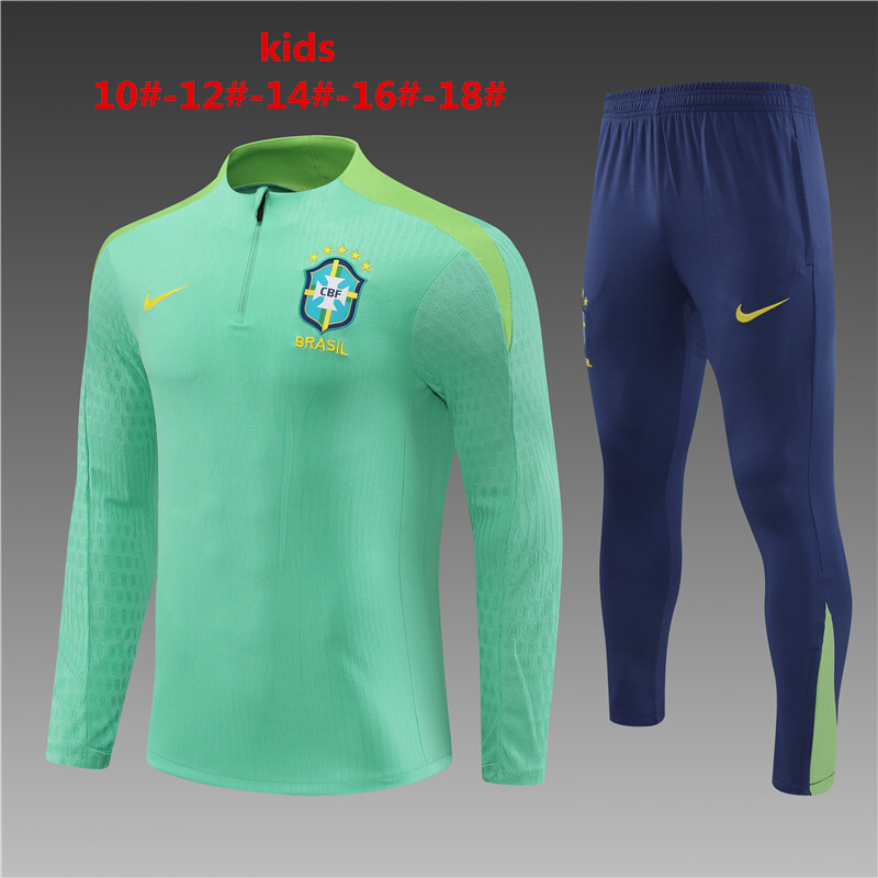 2024 Brazil Player Kids Long Sleeve Training Suit Football Shirts